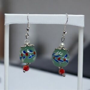 Vintage lamp work beaded earrings, sterling ear wires NWT